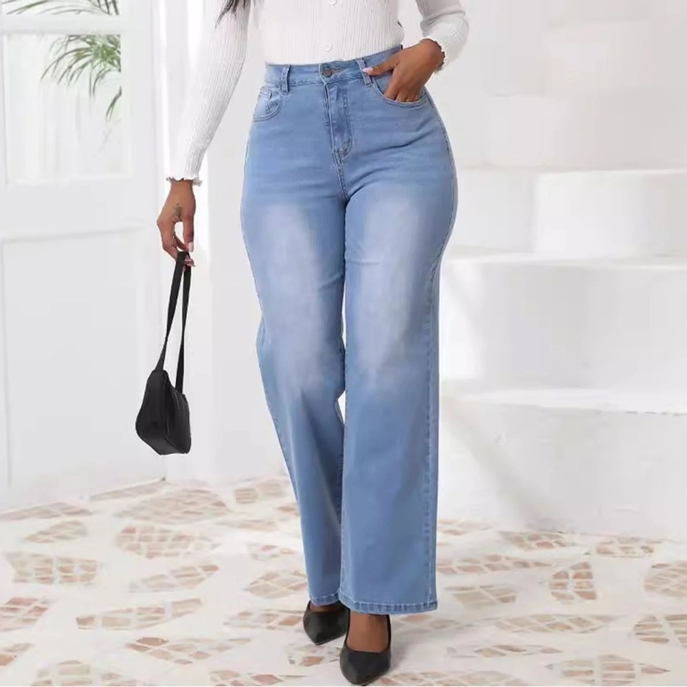 Womens Plus Size Bootcut Jeans High Stretch Straight Denim Blue 2XL LC787378-205